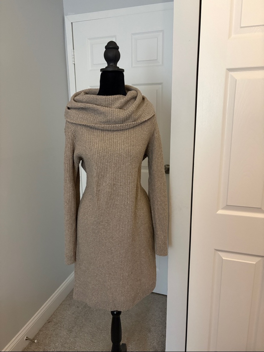 Rachel Zoe Beige Cowl Neck Knit Sweater Dress
